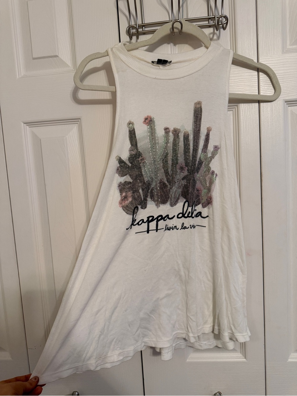 MOCO Kappa Delta KD Cactus Graphic Tank Top White Flowy Size Small Boho Cute